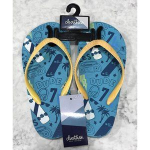Boys Teal & Yellow Cool Dude Chatties Flip Flops Size 11/12